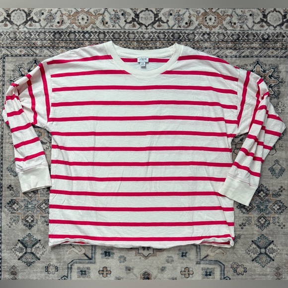 J. Crew Tops - J. Crew Pink and White Super Comfy Striped Tee in size XXL